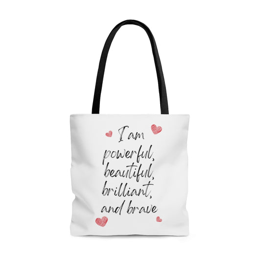 I Am Powerful Durable Motivational Tote Bag- Inspirational Tote Bag, Laptop Tote Bag, Office Tote Bag, Self-Care Gift Tote Bag, Tote Purse