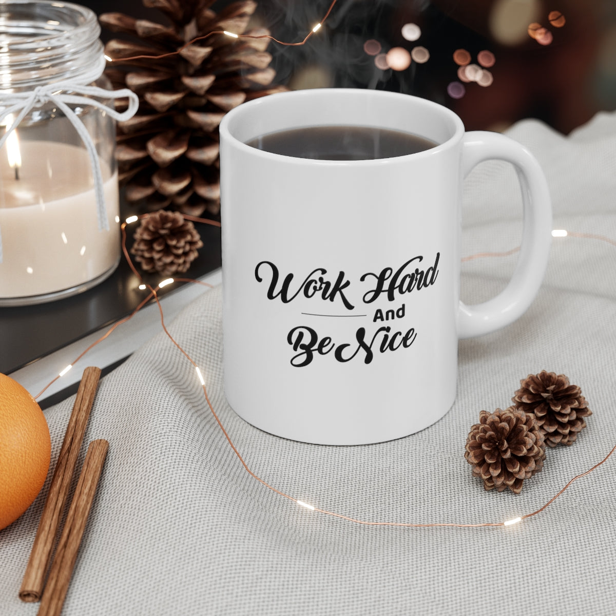 Work Hard & Be Nice Mug Double Sided White Ceramic Coffee Tea Mug- Inspirational Birthday Gift, Motivational Mug, Daily Affirmation Mug, Self Care Gift