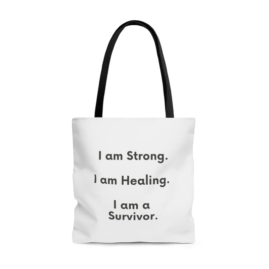 I Am Strong, I Am Healing, I Am A Survivor Durable Motivational Tote Bag- Inspirational Tote Bag, Laptop Tote Bag, Office Tote Bag, Self-Care Gift Tote Bag, Tote Purse